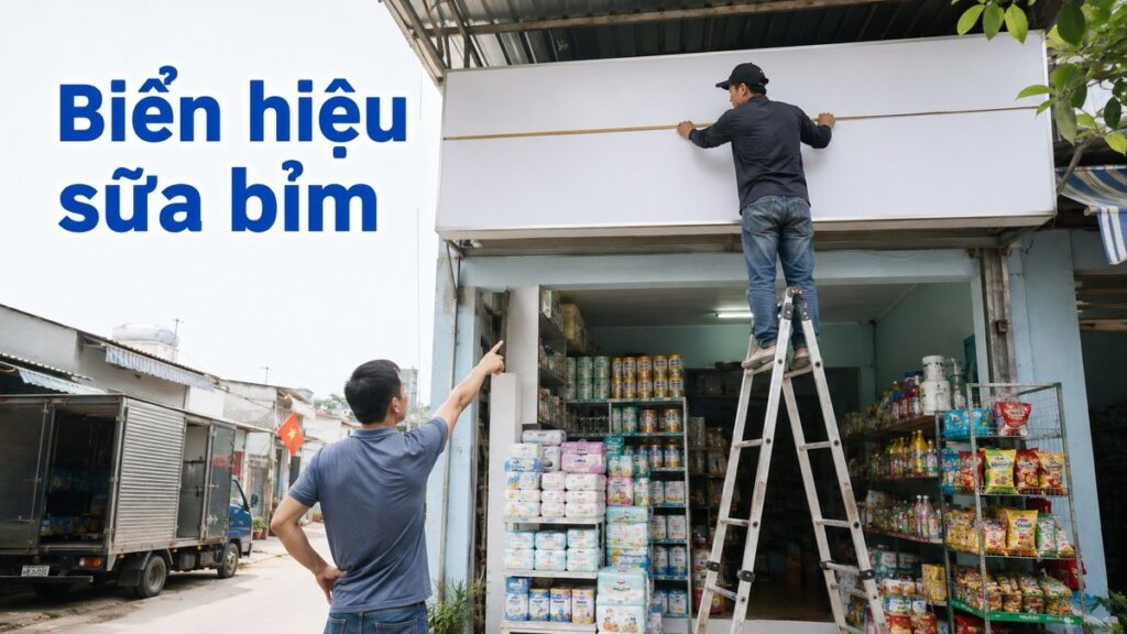 biển quảng cáo cửa hàng sữa bỉm