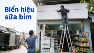 biển quảng cáo cửa hàng sữa bỉm