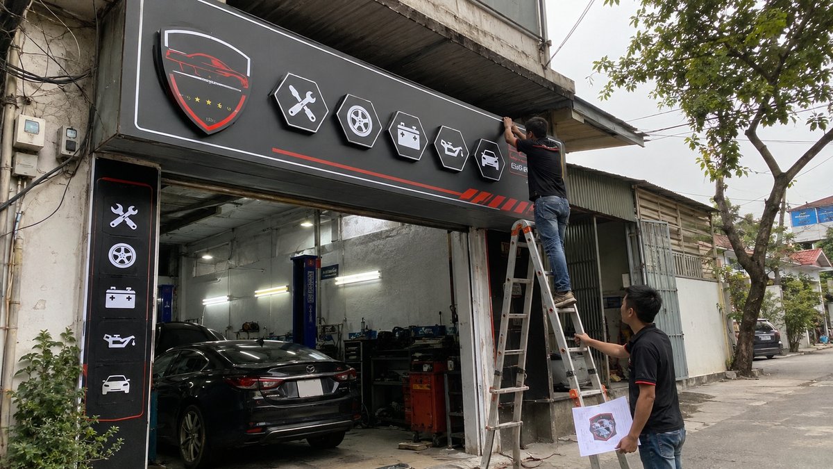 biển quảng cáo gara ô tô